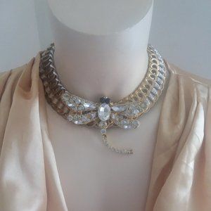 Dragonfly gold silver recycled handmade statement necklace choker OOAK